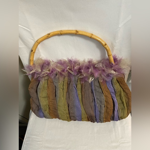 Vintage farnine Chiffon Ambre Purse with Banboo Handle - Picture 1 of 13
